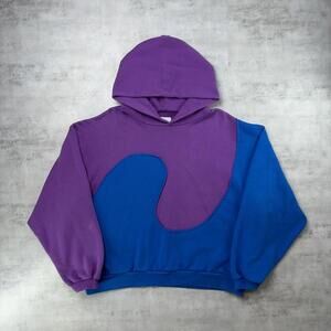 Y2K ERL Swirl Purple Blue Color Two Tone Cropped Hoodie